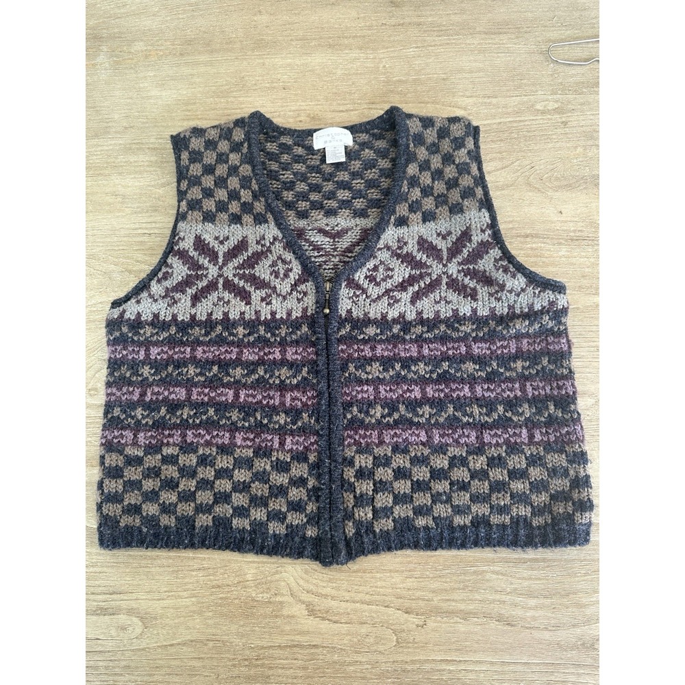 CHRISTOPHER & BANKS Vintage Fair Isle Sweater Vest Gray Size M Zipper